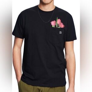 Espirit Black floral pocket detail crewneck unisex  T-shirt Sz XL